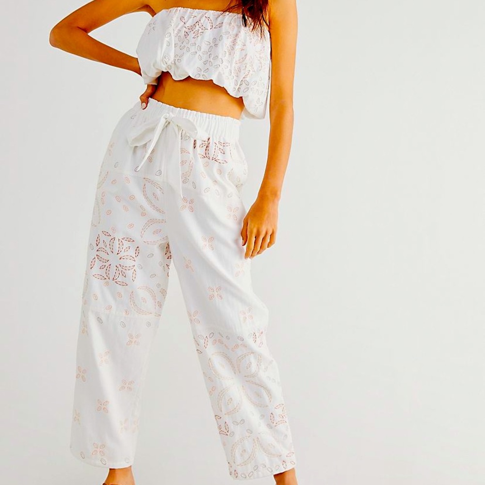 FREE PEOPLE WEEKENDER SET EMBROIDERED IVORY COMBO COTTON FULLY LINED SZ M, L